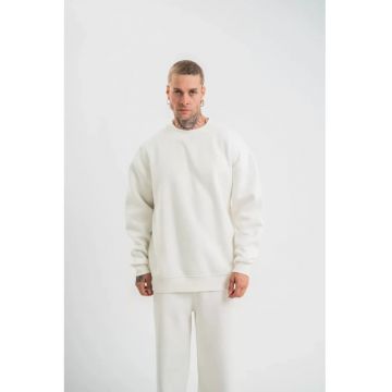 Hanorac fara gluga pentru barbati -  oversize - alb - bumbac/poliester