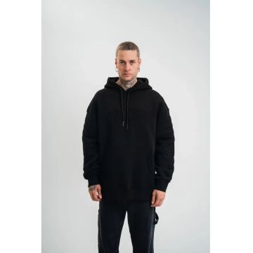 Hanorac supradimensionat  cu broderie - negru - bumbac/poliester/elastan
