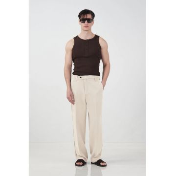 Pantaloni barbati -  talie medie - croiala dreapta - bej natural - poliester