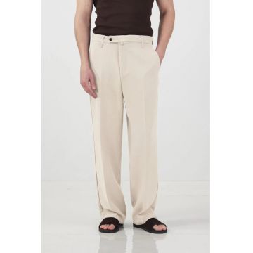 Pantaloni barbati -  talie medie - croiala dreapta - bej natural - poliester
