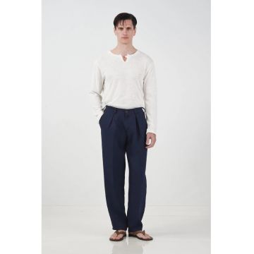 Pantaloni barbati -  texturati - plisati - bleumarin - poliester