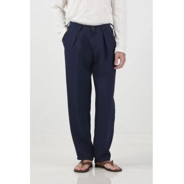 Pantaloni barbati -  texturati - plisati - bleumarin - poliester