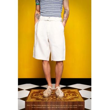 Pantaloni scurti barbati -  cu talie inalta - alb - 100% in