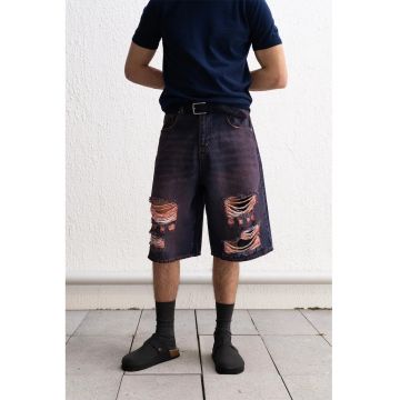 Pantaloni scurti barbati  denim distrus - rosu - bumbac