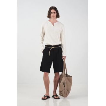 Pantaloni scurti barbati -  poplin - talie medie - negru - 100% bumbac