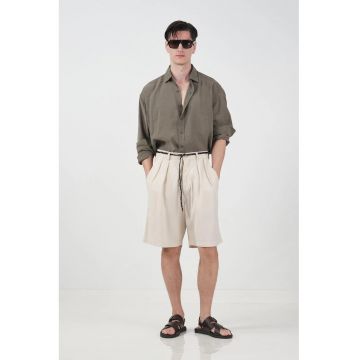 Pantaloni scurti barbati -  talie inalta - alb - Tencel