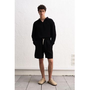 Pantaloni scurti  bumbac texturat - negru