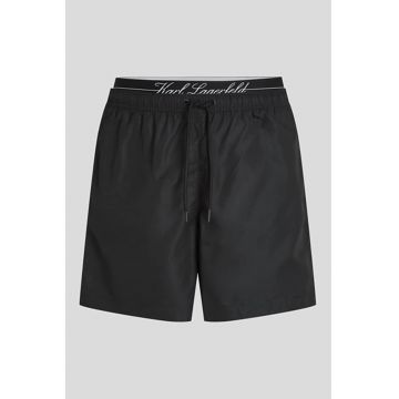 Pantaloni scurti de baie cu snur de ajustare in talie - Negru