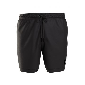 Pantaloni scurti de baie cu snur si monograma - Negru
