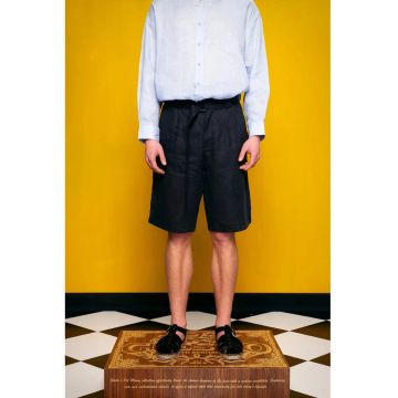 Pantaloni scurti -  din in - albastru inchis