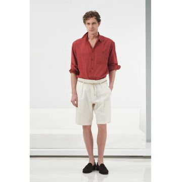 Pantaloni scurti -  talie inalta - alb - bumbac