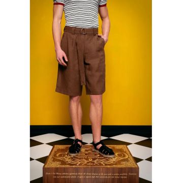 Pantaloni scurti -  talie inalta - maro - in