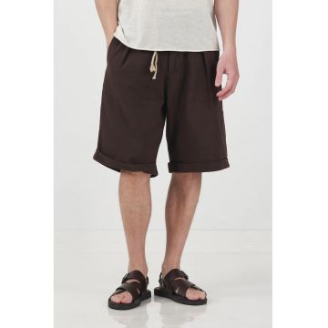 Pantaloni scurti -  talie medie - cu buzunare - maro - bumbac