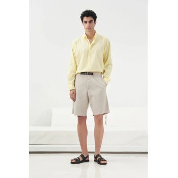 Pantaloni scurti -  talie medie - cu curea - gri - bumbac
