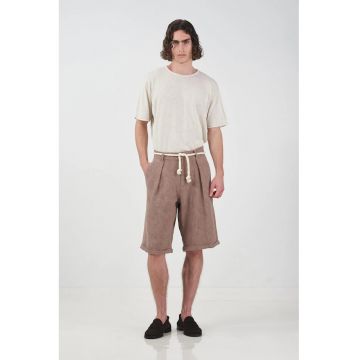 Pantaloni scurti -  texturati - talie medie - maro - bumbac