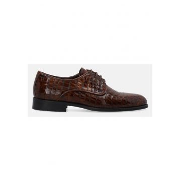 Pantofi derby din piele lacuita cu motiv mock croc