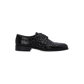 Pantofi eleganti din piele lacuita cu motiv mock croc