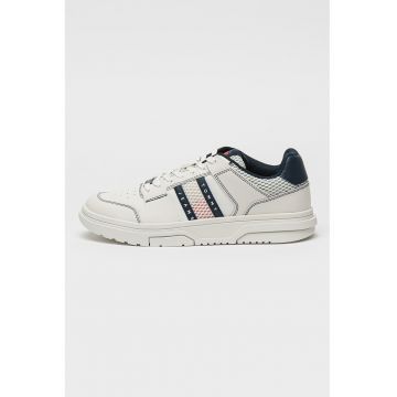 Pantofi sport cu insertii din piele - Alb optic/Bleumarin