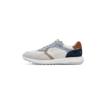 Pantofi sport de piele cu insertii de plasa - Gri deschis/Albastru prafuit