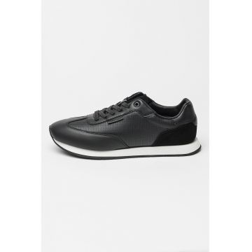 Pantofi sport din piele cu design perforat - Negru/Alb optic