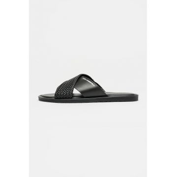 Papuci de piele cu barete incrucisate Kastor IV - Negru