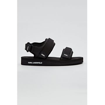 Sandale cu velcro si garnituri de piele - Negru