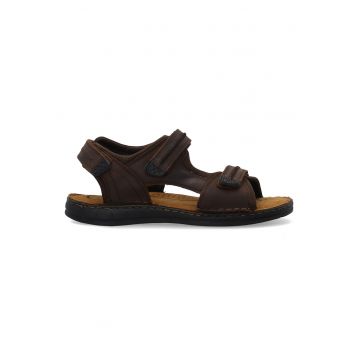 Sandale din piele uni cu velcro