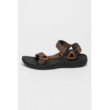 Sandale textile cu velcro - Negru/Maro taupe/Portocaliu mandarina