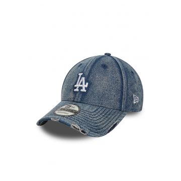 Sapca din denim cu aspect decolorat chimic si detalii cu aspect deteriorat 9Forty LA Dodgers - Albastru prafuit
