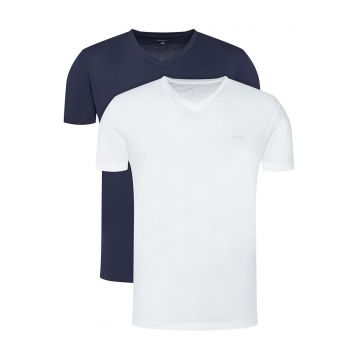Set tricouri barbati  alb - bleumarin - bumbac - Alb/Bleumarin