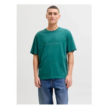 Tricou barbati JJESTAR JJ TEE SS - cu textul Jack & Jones - Relaxed Fit - Verde inchis