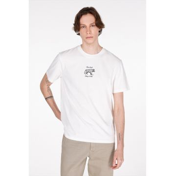 Tricou cu decolteu la baza gatului si imprimeu discret - Alb murdar