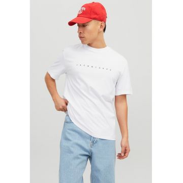 Tricou cu decolteu la baza gatului si imprimeu logo - Alb