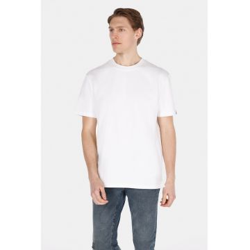 Tricou din amestec de bumbac cu decolteu la baza gatului - Alb optic