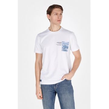 Tricou din bumbac cu detaliu grafic - Alb/Albastru