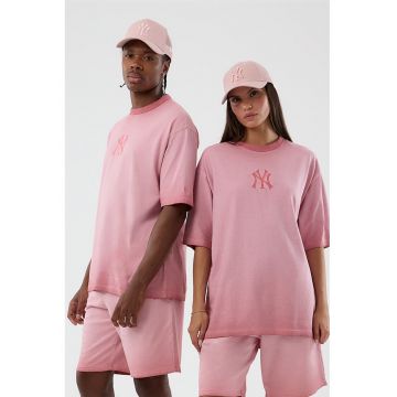 Tricou lejer cu aspect decolorat si model unisex - Roz pastel