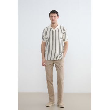 Tricou polo cu dungi - Negru/Bej deschis