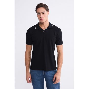 Tricou polo din bumbac - Alb/Negru