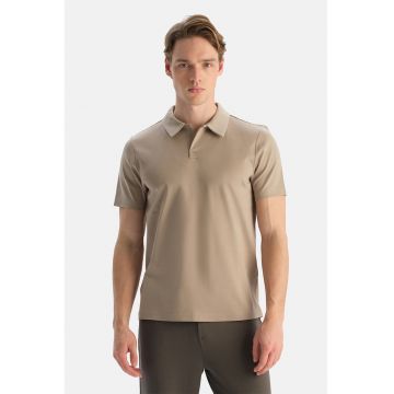 Tricou polo din bumbac cu model uni - Bej