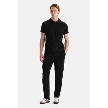 Tricou polo din bumbac cu model uni - Negru