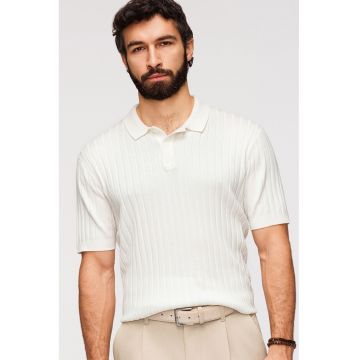 Tricou polo slim fit cu striatii - Alb