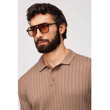 Tricou polo slim fit cu striatii - Maro camel