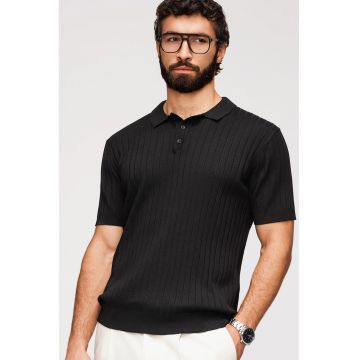 Tricou polo slim fit cu striatii - Negru