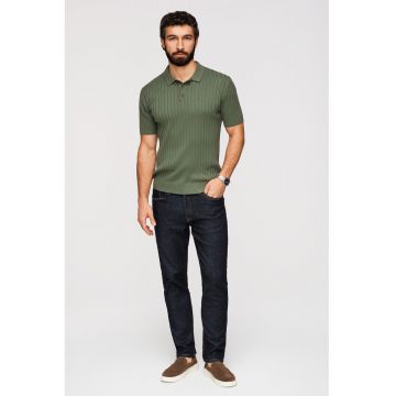 Tricou polo slim fit cu striatii - Verde masliniu