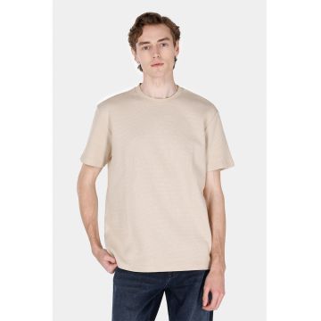 Tricou texturat cu decolteu la baza gatului - Bej deschis