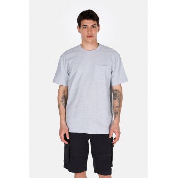 Tricou uni cu buzunar pe piept - Gri melange