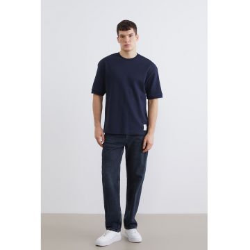 Tricou uni din amestec de bumbac - Bleumarin