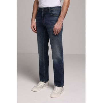 Blugi regular fit cu aspect decolorat David - Albastru inchis