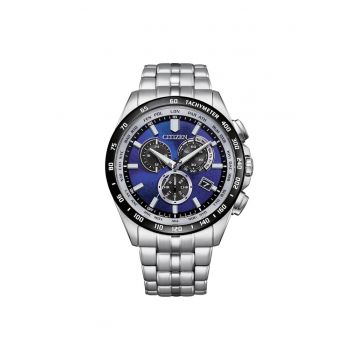 Ceas barbatesc -  43 mm - argintiu/bleumarin