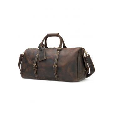 Geanta de voiaj - fitness - piele naturala premium - - Maro cu umbre